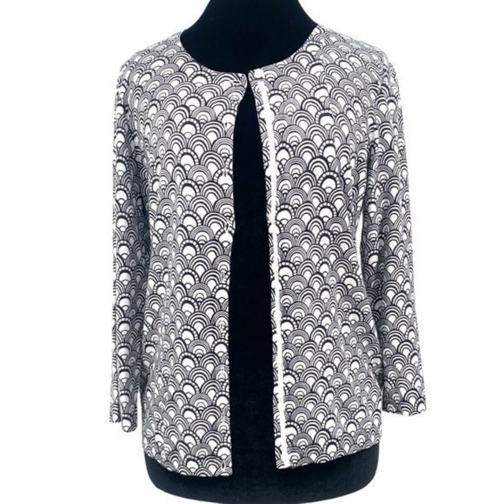 NWT Talbots Open Front Long Sleeve Black and White Cardigan Size Medium
